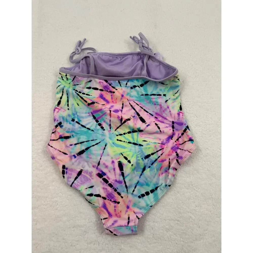 Wonder Nation Tie Dye Pattern Spaghetti Straps Ruffle Trim One Piece Swimsuit XL